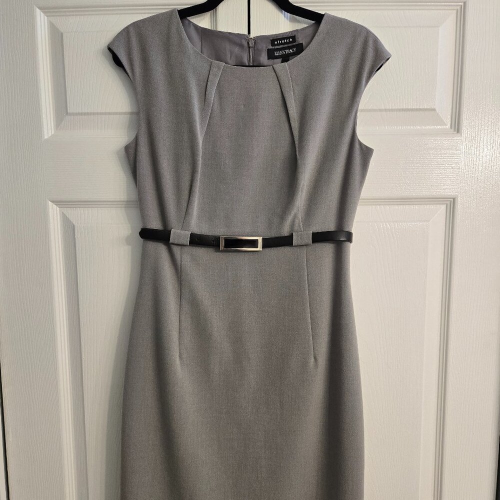 Ellen Tracy Grey Belted Dress